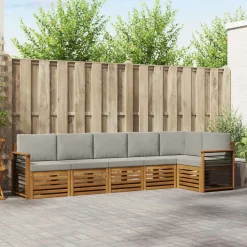 vidaXL Sektionalsofa sæt 6 pcs Naturlig og Lys Grå Massivt Akacietræ