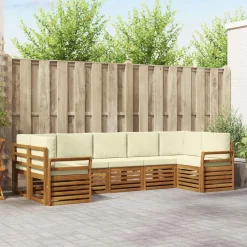 vidaXL Sektionalsofa sæt 7 pcs Naturlig og Fløde Massivt Akacietræ