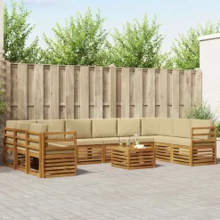 vidaXL Sektionalsofa sæt 11 pcs Naturlig og Beige Massivt Akacietræ