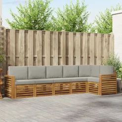 vidaXL Sektionalsofa sæt 6 pcs Naturlig og Lys Grå Massivt Akacietræ