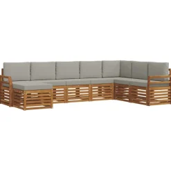 vidaXL Sektionalsofa sæt 8 pcs Naturlig og Lys Grå Massivt Akacietræ