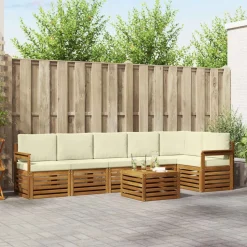 vidaXL Sektionalsofa sæt 7 pcs Naturlig og Fløde Massivt Akacietræ