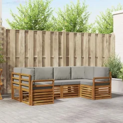 vidaXL Sektionalsofa sæt 6 pcs Naturlig og Lys Grå Massivt Akacietræ