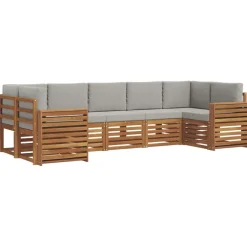 vidaXL Sektionalsofa sæt 7 pcs Naturlig og Lys Grå Massivt Akacietræ