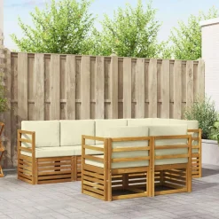 vidaXL Sektionalsofa sæt 7 pcs Naturlig og Fløde Massivt Akacietræ