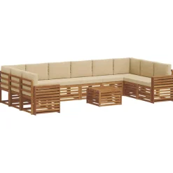 vidaXL Sektionalsofa sæt 11 pcs Naturlig og Beige Massivt Akacietræ