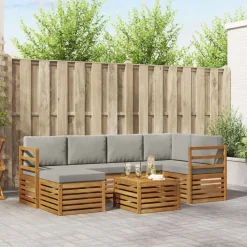 vidaXL Sektionalsofa sæt 7 pcs Naturlig og Lys Grå Massivt Akacietræ
