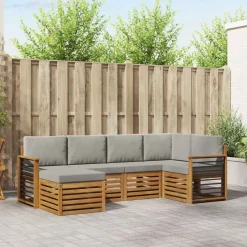 vidaXL Sektionalsofa sæt 6 pcs Naturlig og Lys Grå Massivt Akacietræ
