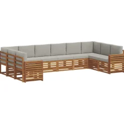 vidaXL Sektionalsofa sæt 10 pcs Naturlig og Lys Grå Massivt Akacietræ