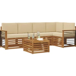 vidaXL Sektionalsofa sæt 6 pcs Naturlig og Beige Massivt Akacietræ
