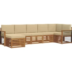vidaXL Sektionalsofa sæt 7 pcs Naturlig og Beige Massivt Akacietræ