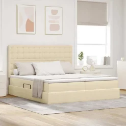 vidaXL Seng med LED -strimmellys Creme 180 x 200 cm Stof