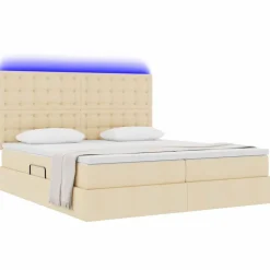 vidaXL Seng med LED -strimmellys Creme 180 x 200 cm Stof