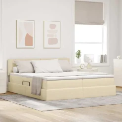 vidaXL Seng med LED -strimmellys Creme 180 x 200 cm Stof
