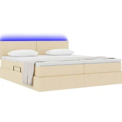 vidaXL Seng med LED -strimmellys Creme 180 x 200 cm Stof