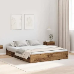 vidaXL Seng med opbevaring Gammelt træ 140 x 190 cm Konstrueret træ