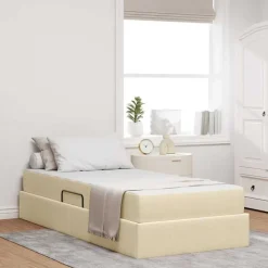 vidaXL Seng med opbevaring og madras Creme 90 x 190 cm Polyester