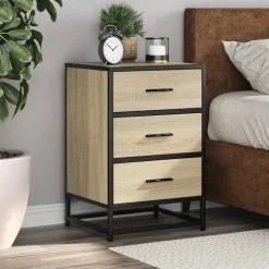 vidaXL sengebord 40x34,5x60 cm konstrueret træ og metal sonoma-eg
