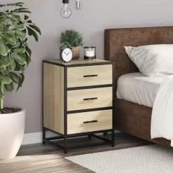 vidaXL sengebord 40x34,5x60 cm konstrueret træ og metal sonoma-eg