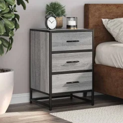 vidaXL sengebord 40x34,5x60 cm konstrueret træ og metal grå sonoma-eg