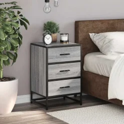 vidaXL sengebord 40x34,5x60 cm konstrueret træ og metal grå sonoma-eg