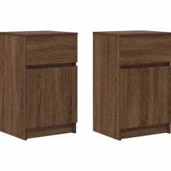 vidaXL sengeborde 2 stk. 39x35x65 cm konstrueret træ brun egetræsfarve