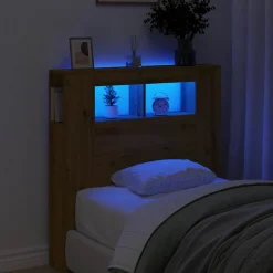 vidaXL sengegavl m. LED-lys 100x18,5x103,5 cm konstrueret træ kunsteg