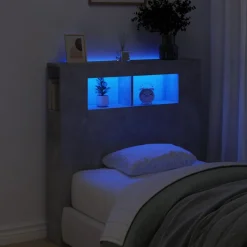 vidaXL sengegavl m. LED-lys 100x18,5x103,5 cm konstrueret træ betongrå