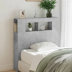 vidaXL sengegavl m. LED-lys 100x18,5x103,5 cm konstrueret træ betongrå