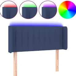 vidaXL sengegavl med LED-lys 83x16x78/88 cm stof blå