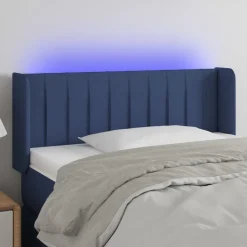 vidaXL sengegavl med LED-lys 83x16x78/88 cm stof blå