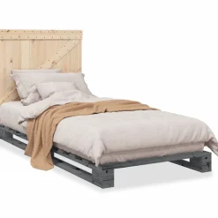 vidaXL sengeramme med sengegavl 90x200 cm massivt fyrretræ grå