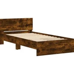 vidaXL sengeramme med sengegavl 100x200 cm konstrueret træ røget eg