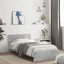 vidaXL sengeramme med sengegavl og LED-lys 100x200 cm betongrå