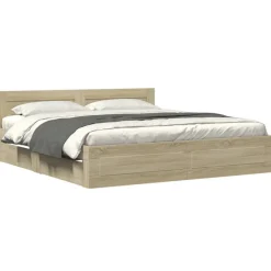 vidaXL sengeramme med sengegavl 200x200 cm konstrueret træ sonoma-eg