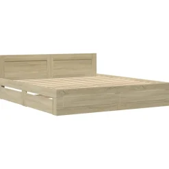 vidaXL sengeramme med sengegavl 200x200 cm konstrueret træ sonoma-eg