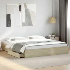 vidaXL sengeramme med skuffer 180x200 cm konstrueret træ sonoma-eg