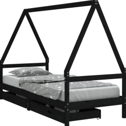 vidaXL sengeramme til juniorseng m. skuffer 80x200 cm massivt fyr sort