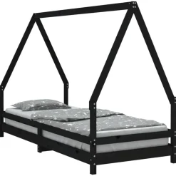 vidaXL sengeramme til juniorseng 80x200 cm massivt fyrretræ sort