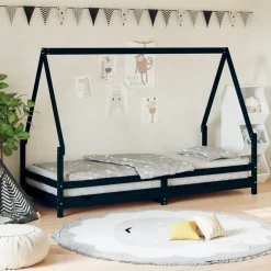 vidaXL sengeramme til juniorseng 80x200 cm massivt fyrretræ sort