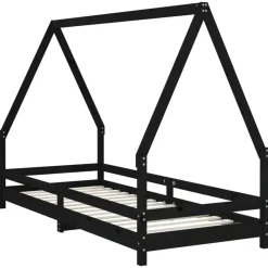 vidaXL sengeramme til juniorseng 80x200 cm massivt fyrretræ sort