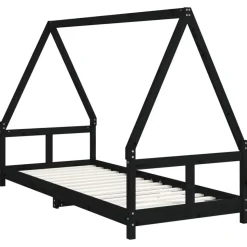 vidaXL sengeramme til juniorseng 80x200 cm massivt fyrretræ sort