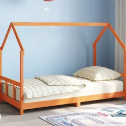 vidaXL sengeramme til juniorseng 90x190 cm massivt fyrretræ gyldenbrun