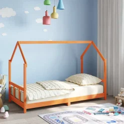 vidaXL sengeramme til juniorseng 90x190 cm massivt fyrretræ gyldenbrun