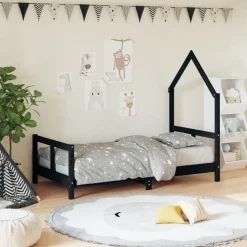 vidaXL sengeramme til juniorseng 80x160 cm massivt fyrretræ sort