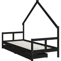 vidaXL sengeramme til juniorseng m. skuffer 80x200 cm massivt fyr sort