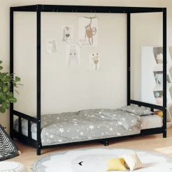 vidaXL sengeramme til juniorseng 90x190 cm massivt fyrretræ sort
