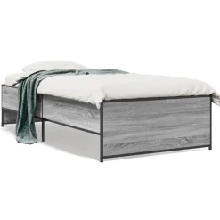 vidaXL sengeramme 90x190 cm konstrueret træ og metal grå sonoma-eg