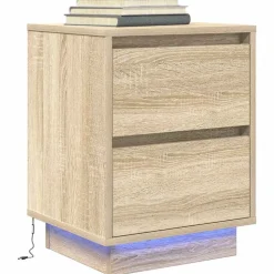 vidaXL Sengeskab med LED-lys Sonoma Eg 38x34x50 cm