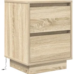 vidaXL Sengeskab med LED-lys Sonoma Eg 38x34x50 cm